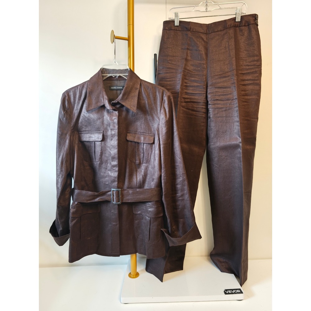 Utility Safari Linen Suit Pant Set Chocolate Brown Size 4/6 Granola Minimalist